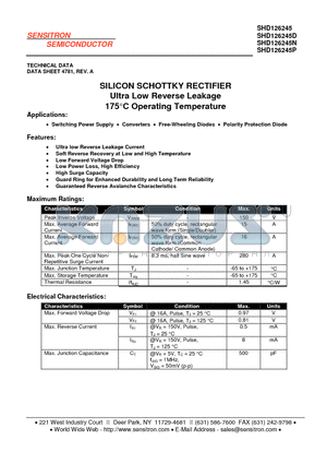 SHD126245 datasheet - SILICON SCHOTTKY RECTIFIER Ultra Low Reverse Leakage 175C Operating Temperature