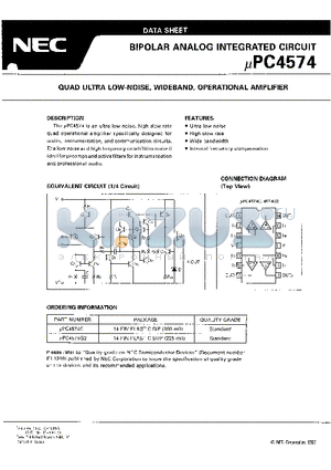 UPC4574G2 datasheet - QUAD ULTRA LOW-NOISE,WIDEBAND,OPERATIONAL AMPLIFIER