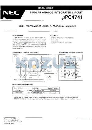 UPC4741G2 datasheet - HIGH PERFORMANCE QUAD OPERATIONAL AMPLIFIER