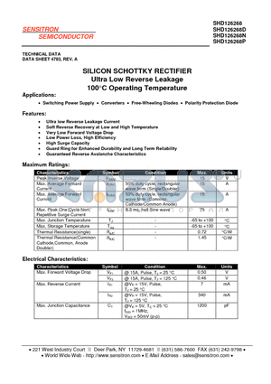 SHD126268 datasheet - SILICON SCHOTTKY RECTIFIER Ultra Low Reverse Leakage 100C Operating Temperature