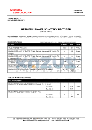 SHD130113P datasheet - HERMETIC POWER SCHOTTKY RECTIFIER