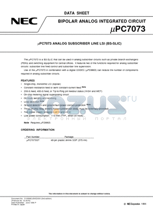 UPC7073 datasheet - UPC7073 ANALOG SUBSCRIBER LINE LSI BS-SLIC