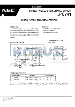 UPC741C datasheet - GENERAL PURPOSE OPERATIONAL AMPLIFIER