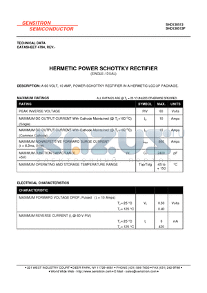 SHD130513 datasheet - HERMETIC POWER SCHOTTKY RECTIFIER