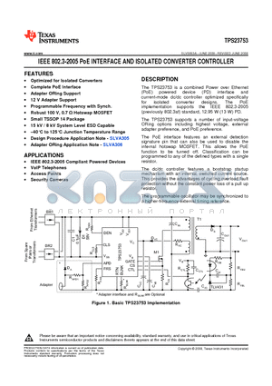 TP23753 datasheet - IEEE 802.3-2005 PoE INTERFACE AND ISOLATED CONVERTER CONTROLLER