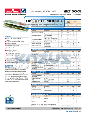 VRK81B080CU-1C datasheet - Programmable, 80A Single Output DC/DC Converter