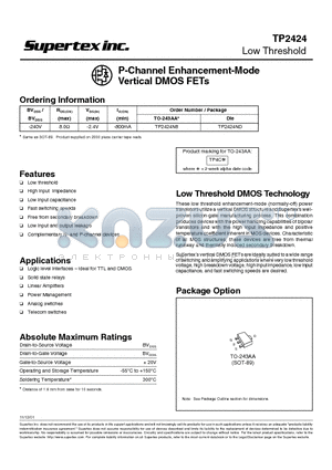 TP2424N8 datasheet - P-Channel Enhancement-Mode Vertical DMOS FETs