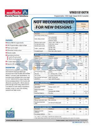 VRK81B100TH-4C datasheet - Programmable, 100A Single Output DC/DC Converter