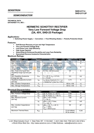 SHD137712P datasheet - HERMETIC SCHOTTKY RECTIFIER