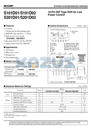 S101D02 datasheet - 16-Pin DIP Type SSR for Low Power Control