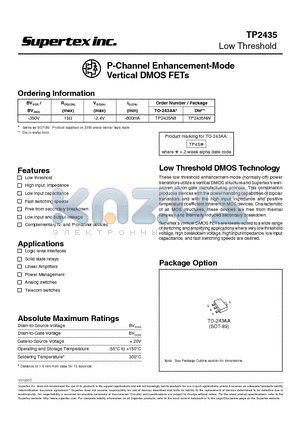 TP2435 datasheet - P-Channel Enhancement-Mode Vertical DMOS FETs