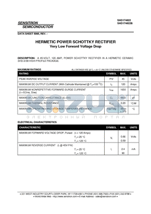 SHD174622B datasheet - HERMETIC POWER SCHOTTKY RECTIFIER