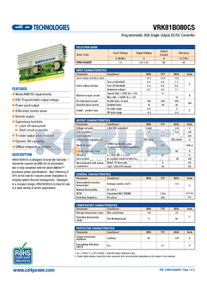 VRK81B080CS datasheet - Programmable, 80A Single Output DC/DC Converter