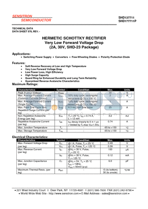 SHD177711P datasheet - HERMETIC SCHOTTKY RECTIFIER