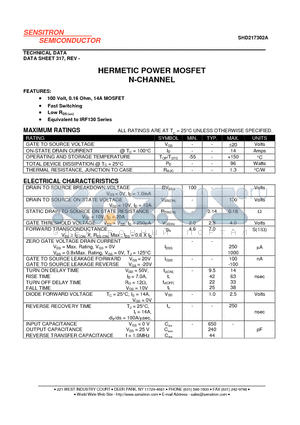 SHD217302A datasheet - HERMETIC POWER MOSFET N-CHANNEL