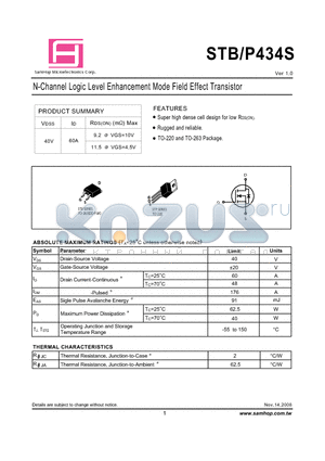 STB434S datasheet - N-Channel Logic Level Enhancement Mode Field Effect Transistor