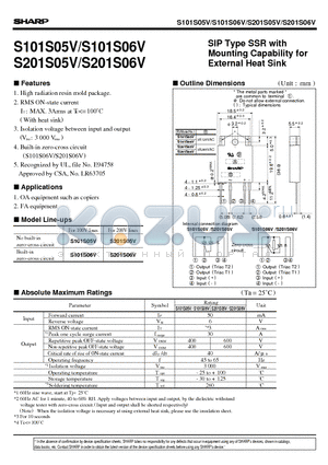 S101S05V datasheet - SIP Type SSR with Mounting Capability for External Heat Sink