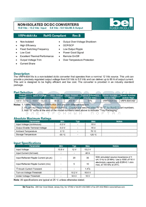 VRP4-80A1A0 datasheet - NON-ISOLATED DC/DC CONVERTERS
