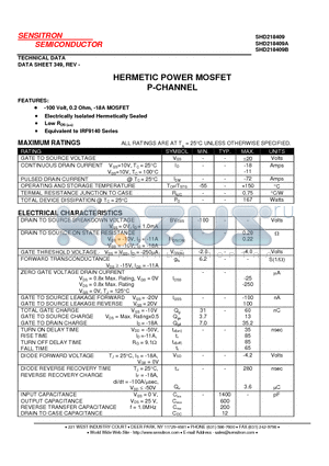 SHD218409 datasheet - HERMETIC POWER MOSFET P-CHANNEL