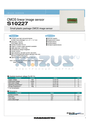 S10227 datasheet - CMOS linear image sensor Small plastic package CMOS image sensor