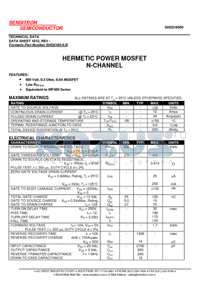 SHD218505 datasheet - HERMETIC POWER MOSFET N-CHANNEL