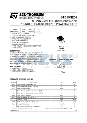 STB55NE06 datasheet - N - CHANNEL ENHANCEMENT MODE  SINGLE FEATURE SIZE  POWER MOSFET