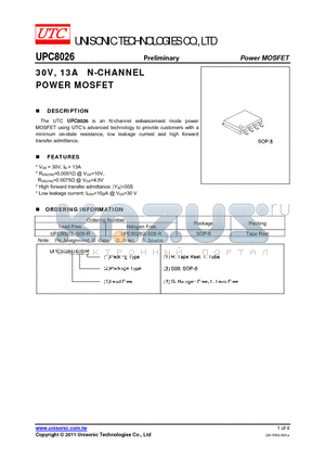 UPC8026G-S08-R datasheet - 30V, 13A N-CHANNEL POWER MOSFET