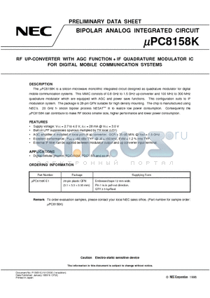 UPC8101GR datasheet - RF UP-CONVERTER WITH AGC FUNCTION  IF QUADRATURE MODULATOR IC FOR DIGITAL MOBILE COMMUNICATION SYSTEMS