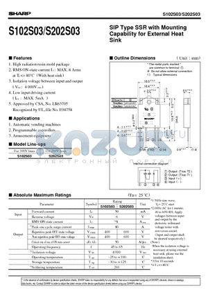 S102S03 datasheet - SIP Type SSR with Mounting Capability for External Heat Sink