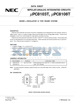 UPC8103 datasheet - MIXER  OSCILLATOR IC FOR PAGER SYSTEM