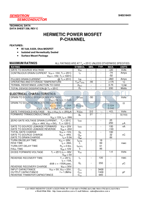 SHD219451 datasheet - HERMETIC POWER MOSFET P-CHANNEL