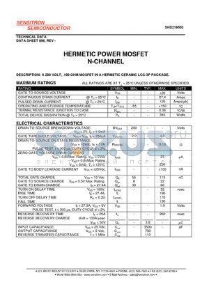 SHD219503 datasheet - HERMETIC POWER MOSFET N-CHANNEL