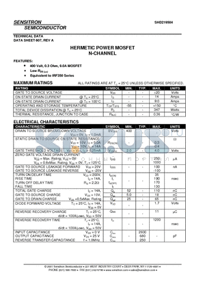 SHD219504 datasheet - HERMETIC POWER MOSFET N-CHANNEL