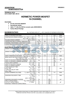 SHD220212 datasheet - HERMETIC POWER MOSFET N-CHANNEL