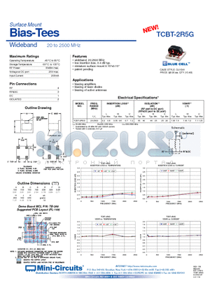 TCBT-2R5G datasheet - Wideband 20 to 2500 MHz