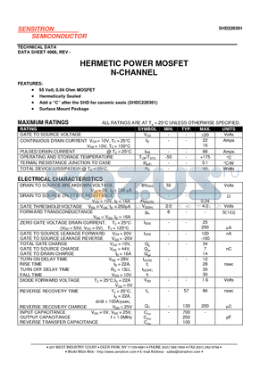 SHD220301 datasheet - HERMETIC POWER MOSFET N-CHANNEL