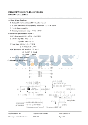 S1044 datasheet - FIBRE CHANNEL DUAL TRANSFORMER