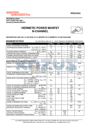 SHD22510 datasheet - HERMETIC POWER MOSFET N-CHANNEL