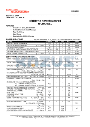 SHD225401 datasheet - HERMETIC POWER MOSFET N-CHANNEL