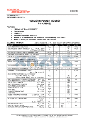 SHD225452 datasheet - HERMETIC POWER MOSFET P-CHANNEL