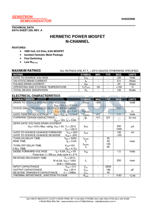 SHD225508 datasheet - HERMETIC POWER MOSFET N-CHANNEL