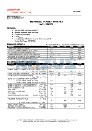 SHD225601 datasheet - HERMETIC POWER MOSFET N-CHANNEL