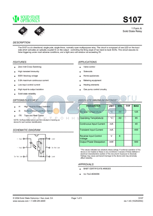 S107 datasheet - 1 Form A Solid State Relay