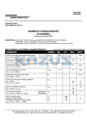 SHD225605 datasheet - HERMETIC POWER MOSFET N-CHANNEL