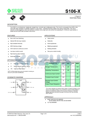 S106-X datasheet - 1 Form A Solid State Relay