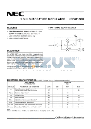 UPC8110GR datasheet - 1 GHz QUADRATURE MODULATOR