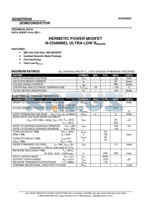 SHD225623 datasheet - HERMETIC POWER MOSFET N-CHANNEL ULTRA LOW RDS(ON)