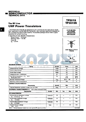 TP3019S datasheet - The RF Line UHF Power Transistors