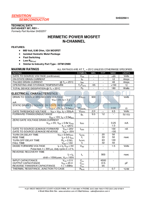 SHD225611 datasheet - HERMETIC POWER MOSFET N-CHANNEL