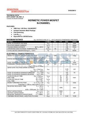 SHD225613 datasheet - HERMETIC POWER MOSFET N-CHANNEL